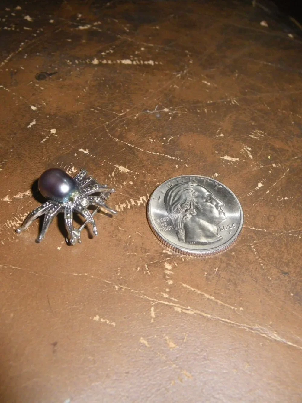 Women’s Vintage Sterling Spider Pin Brooch w/ Marcasite & Black Pearl Gemstones - Picture 2 of 5